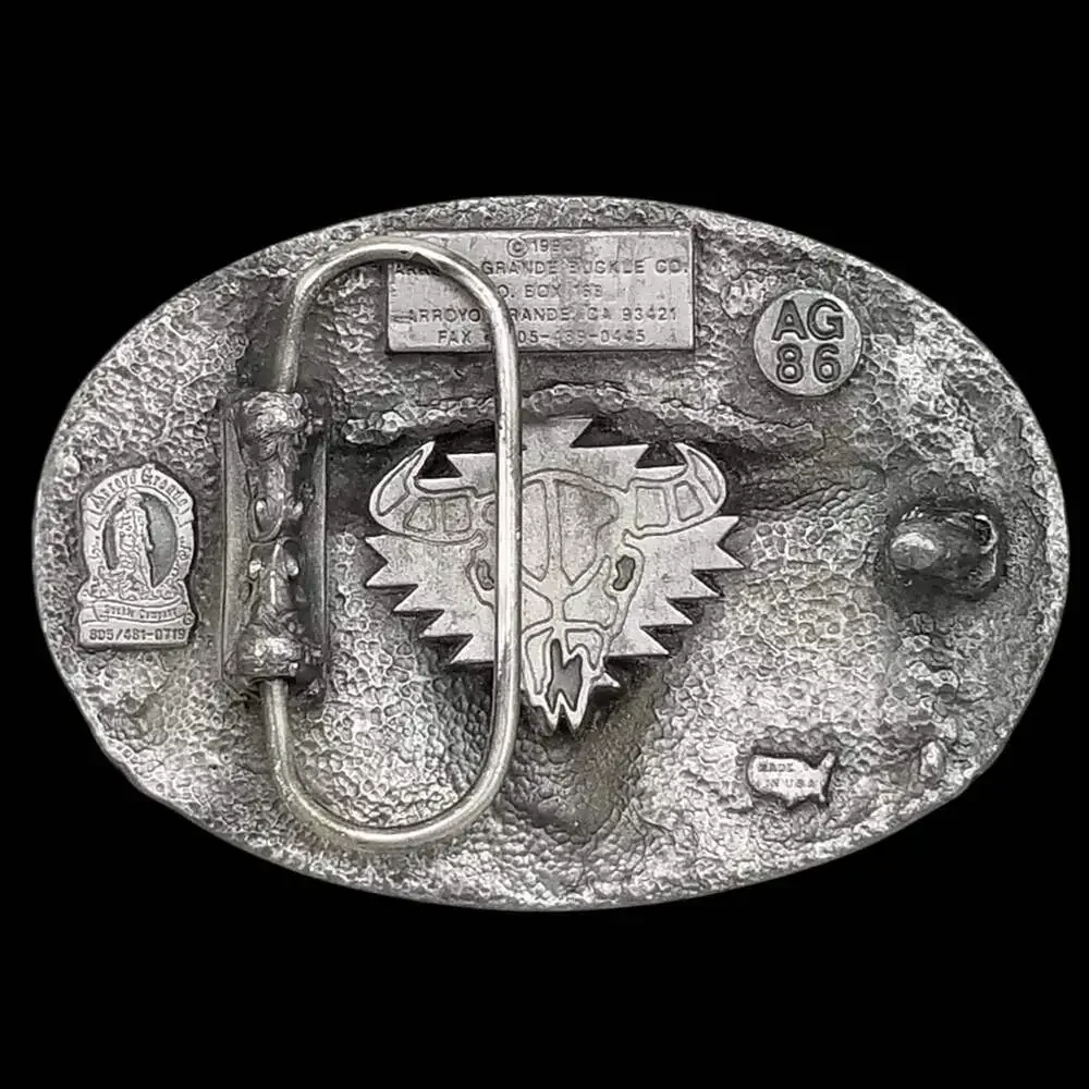 Vintage Belt Buckle 1993 Pewter Cow Skull Native American Indian Tribal Western‎